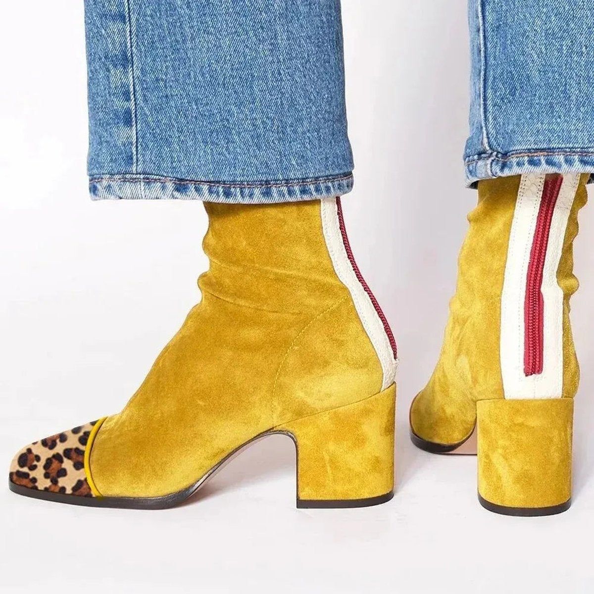 Gema | Botines de Ante con Tacón de Bloque Mujer Estampado Leopardo