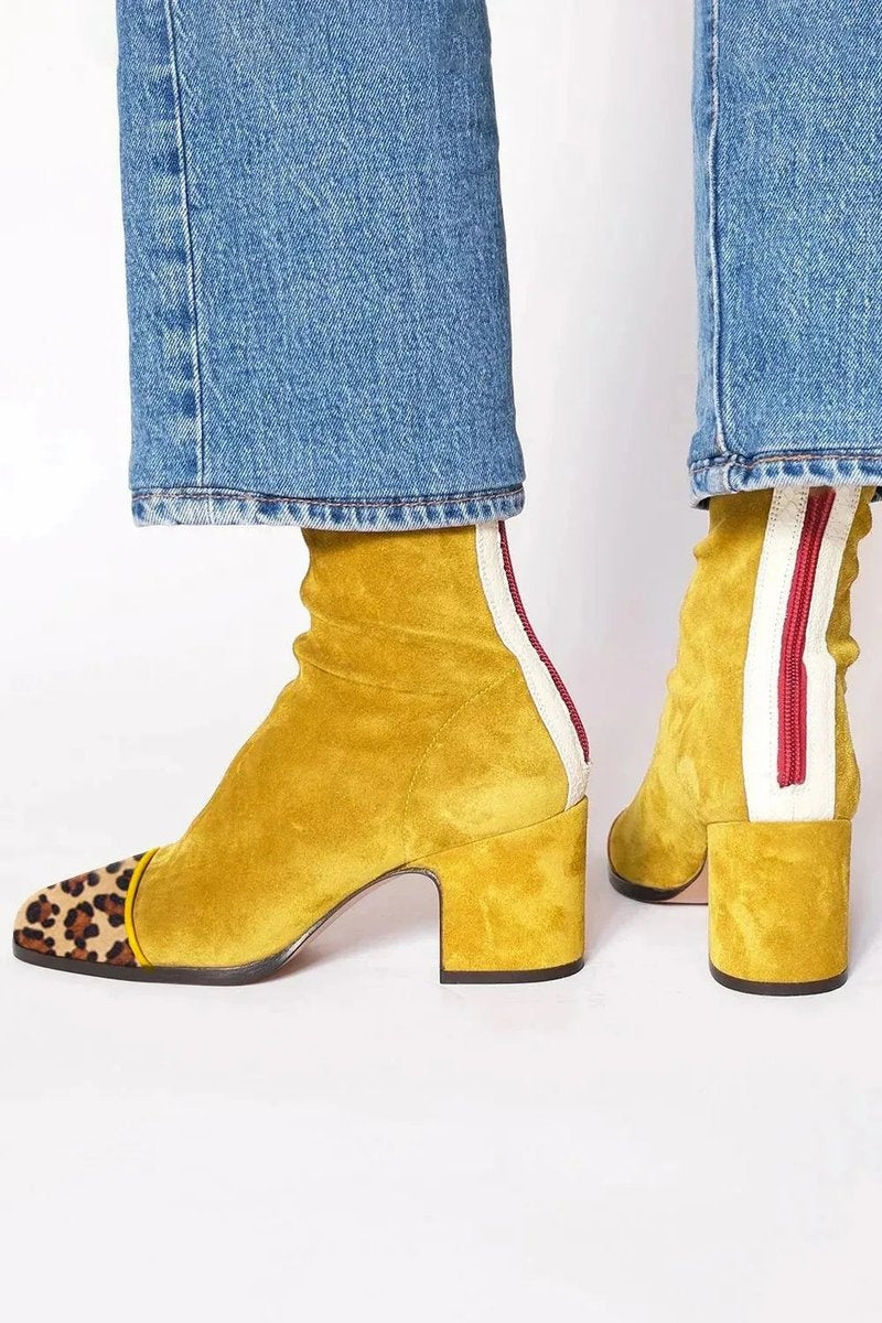 Gema | Botines de Ante con Tacón de Bloque Mujer Estampado Leopardo