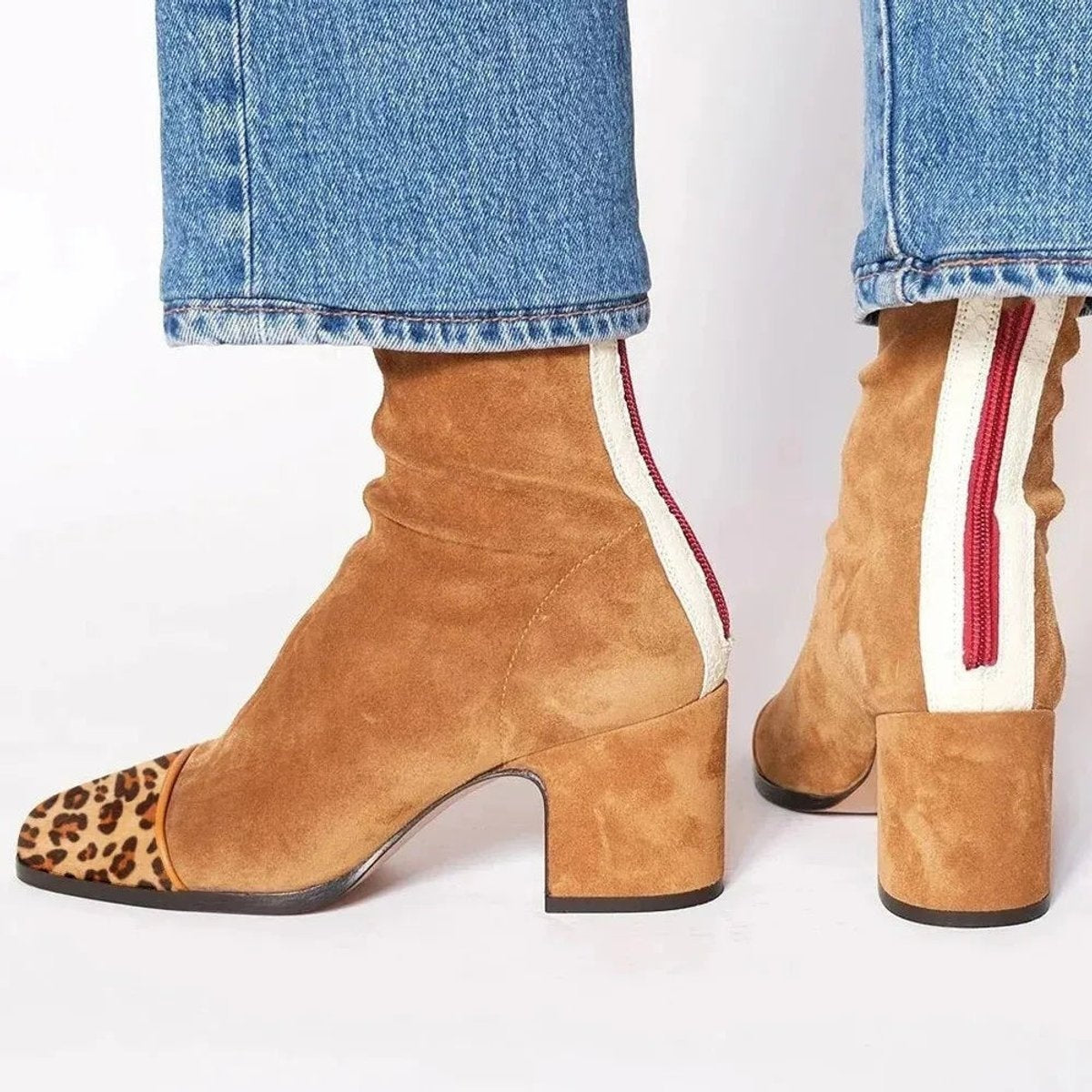 Gema | Botines de Ante con Tacón de Bloque Mujer Estampado Leopardo