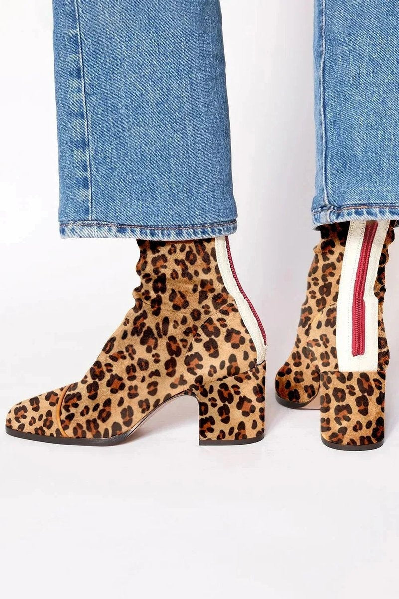 Gema | Botines de Ante con Tacón de Bloque Mujer Estampado Leopardo
