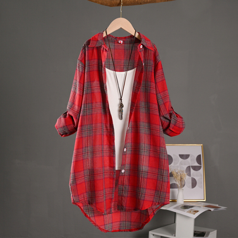 Gema | Camisa de Algodón de Cuadros Oversize Mujer Manga Larga