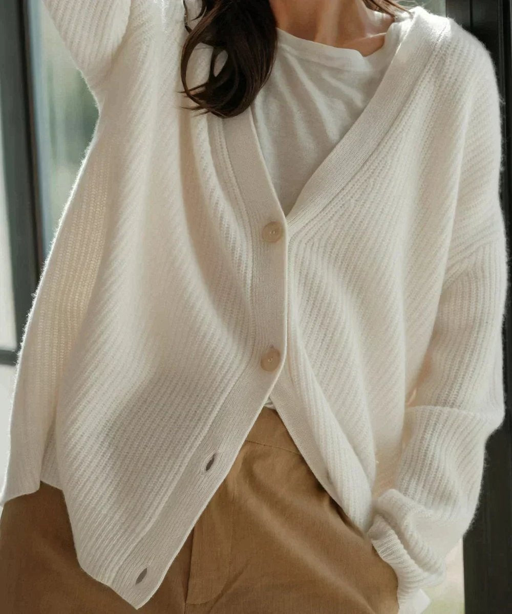 Gema | Cárdigan de Cachemira Oversized Mujer Escote en V Botonera
