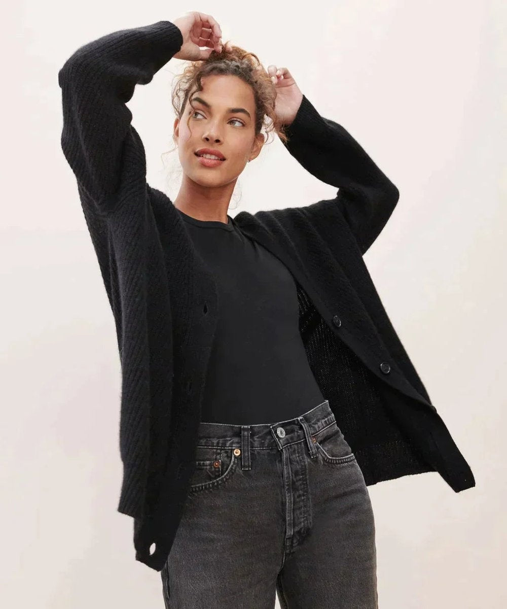 Gema | Cárdigan de Cachemira Oversized Mujer Escote en V Botonera