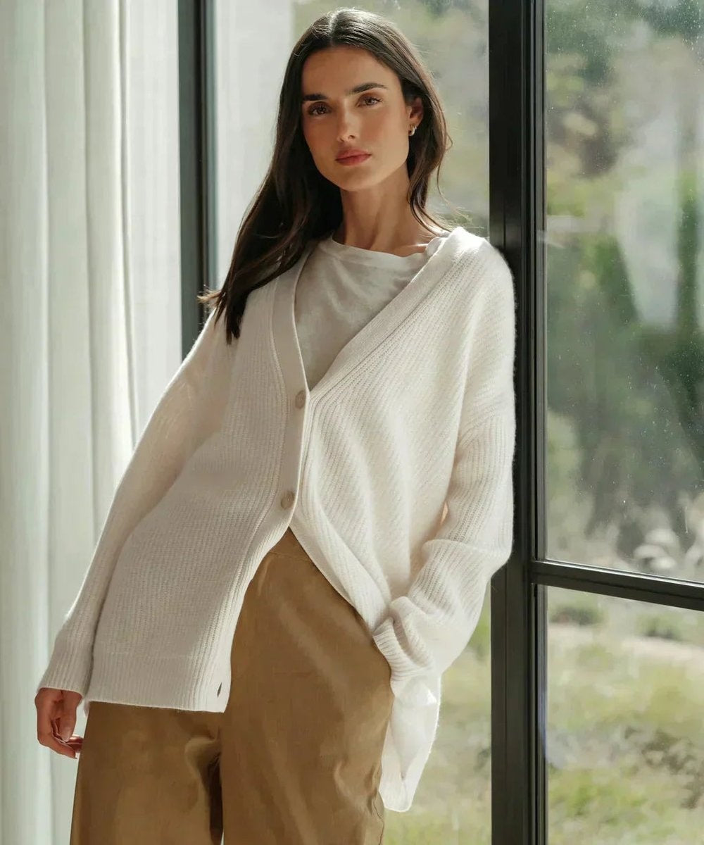Gema | Cárdigan de Cachemira Oversized Mujer Escote en V Botonera