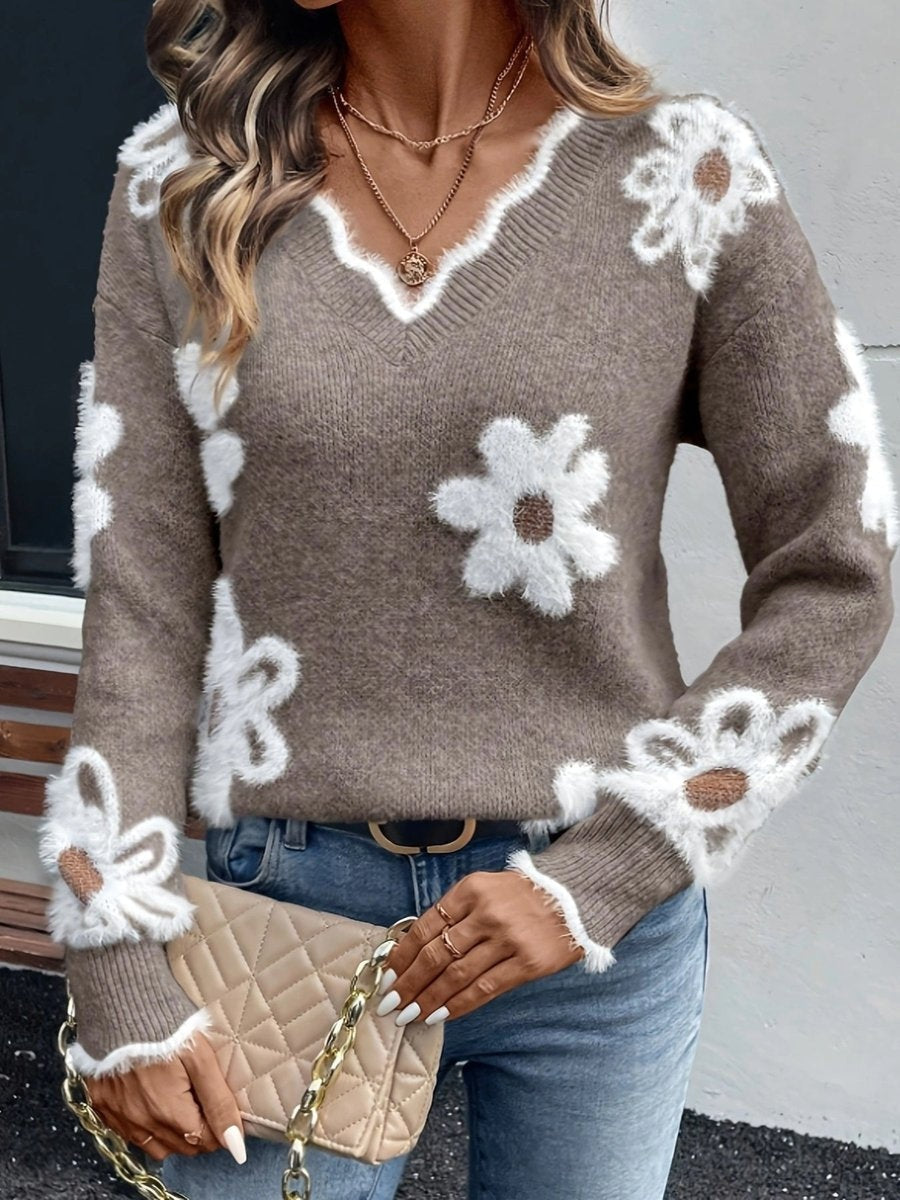 Gloria | Jersey de Punto Floral Mujer Escote en V Estampado Margaritas