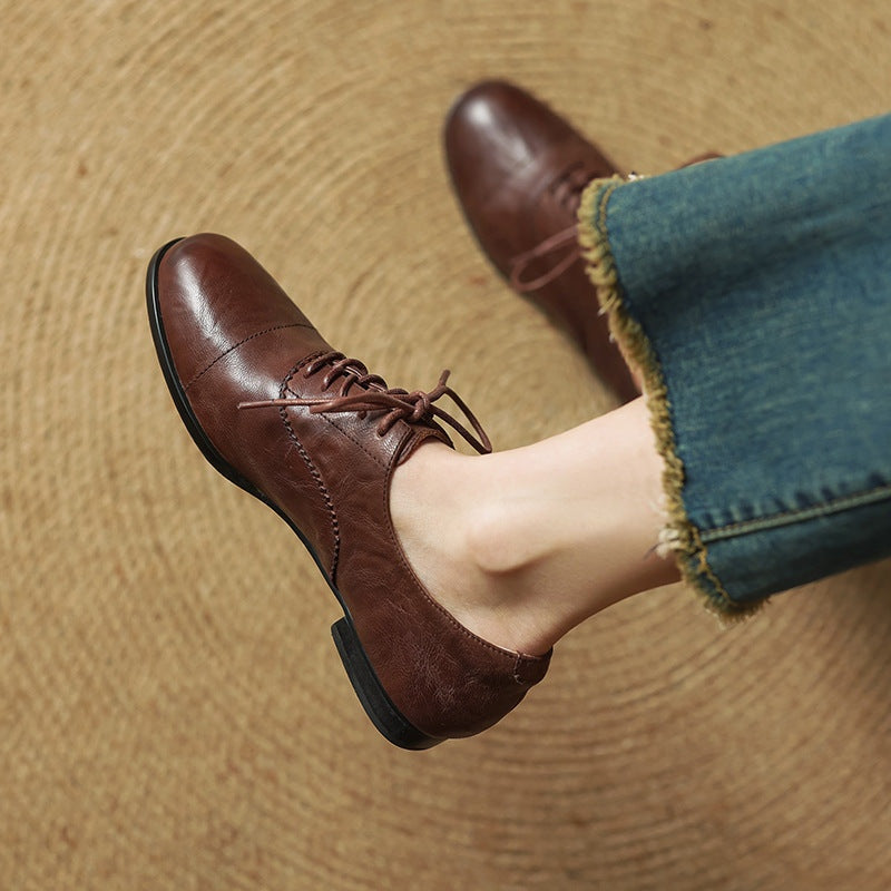 Gloria | Zapatos Oxford de Cuero Genuino Mujer Cordones Cap Toe