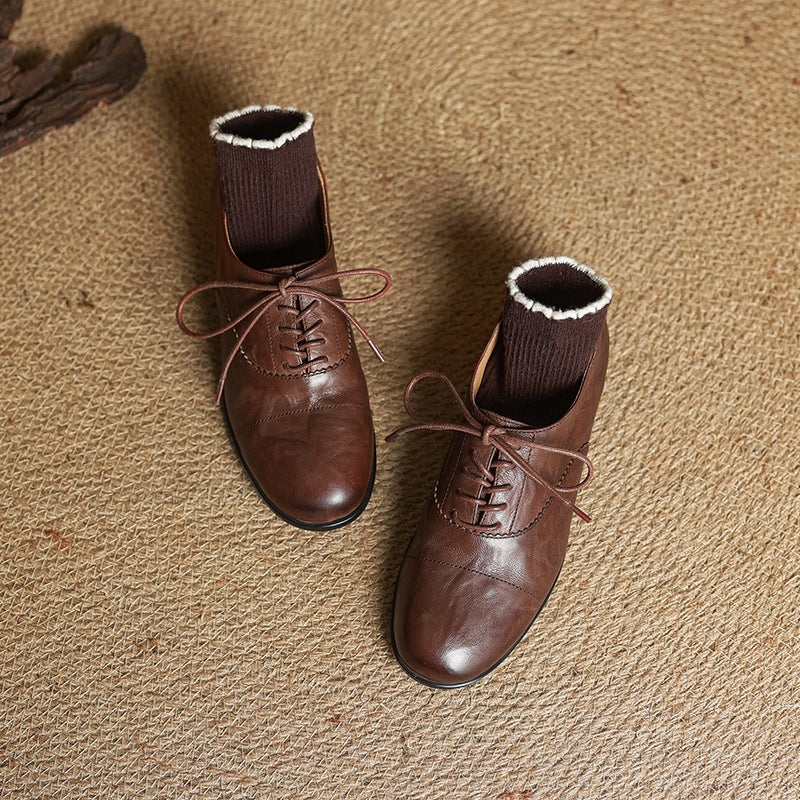 Gloria | Zapatos Oxford de Cuero Genuino Mujer Cordones Cap Toe