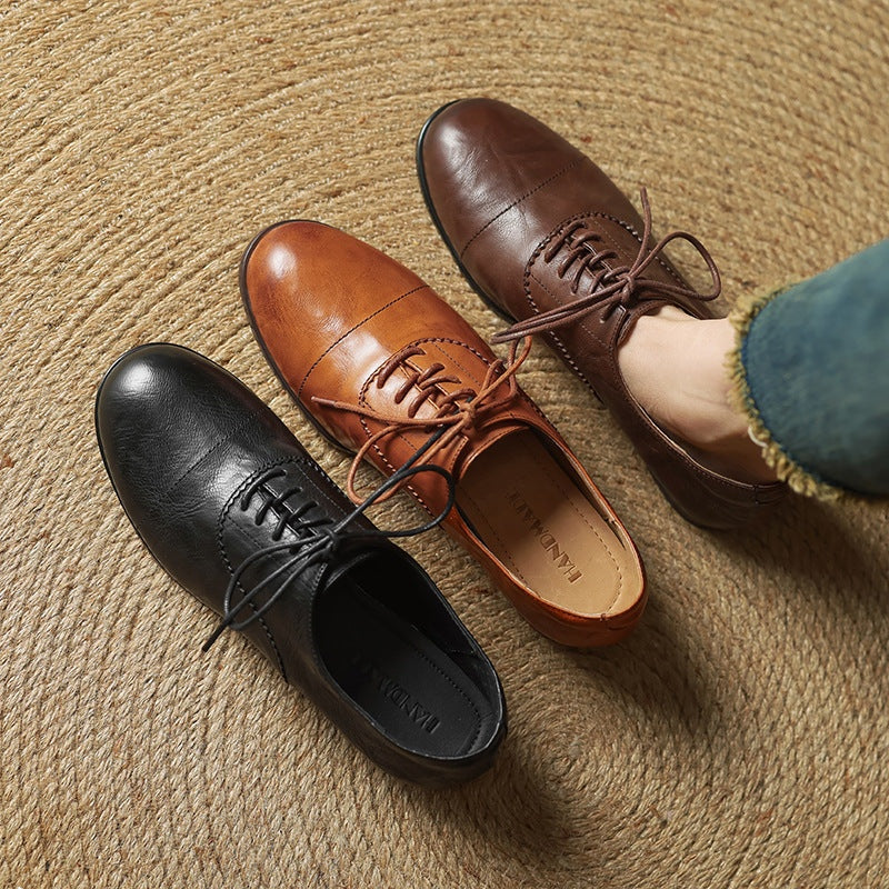 Gloria | Zapatos Oxford de Cuero Genuino Mujer Cordones Cap Toe