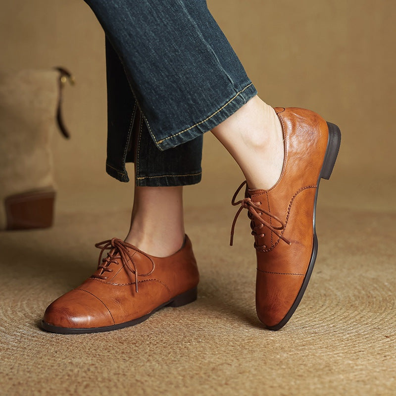Gloria | Zapatos Oxford de Cuero Genuino Mujer Cordones Cap Toe
