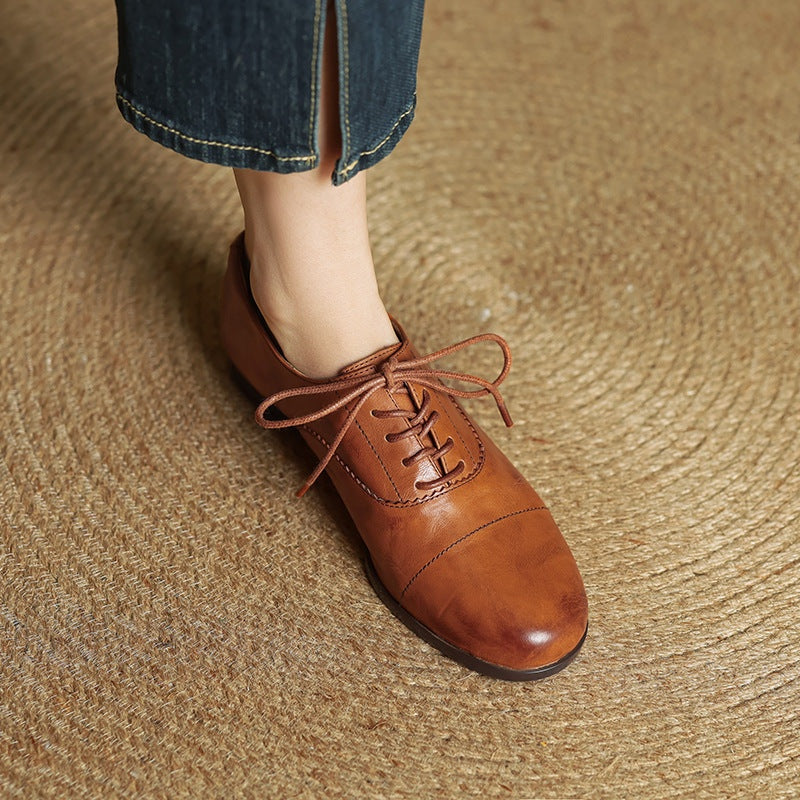 Gloria | Zapatos Oxford de Cuero Genuino Mujer Cordones Cap Toe