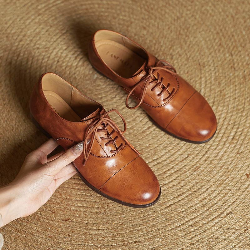 Gloria | Zapatos Oxford de Cuero Genuino Mujer Cordones Cap Toe