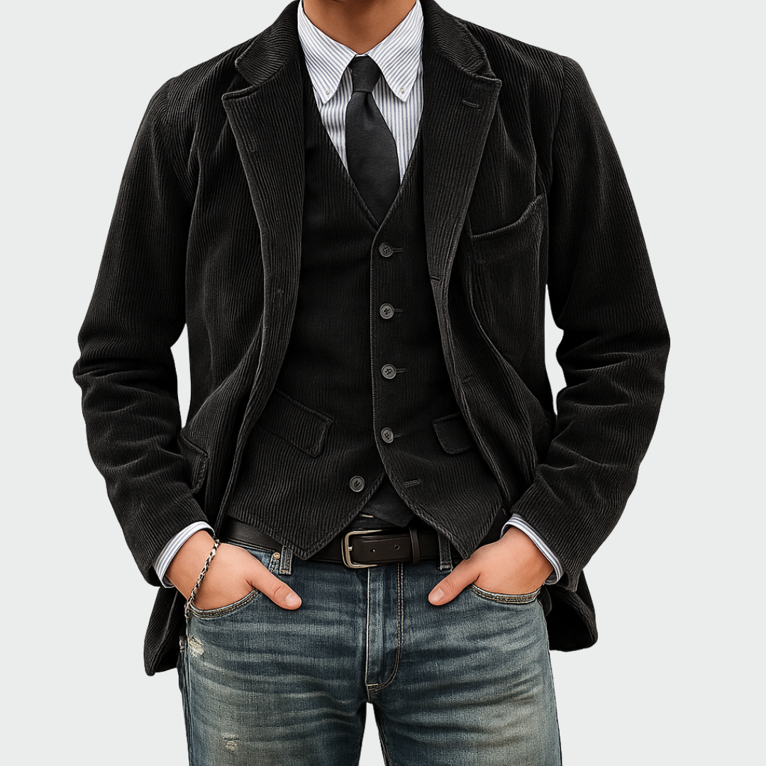 Gonzalo | Blazer de Pana Hombre con Chaleco Solapa Clásica