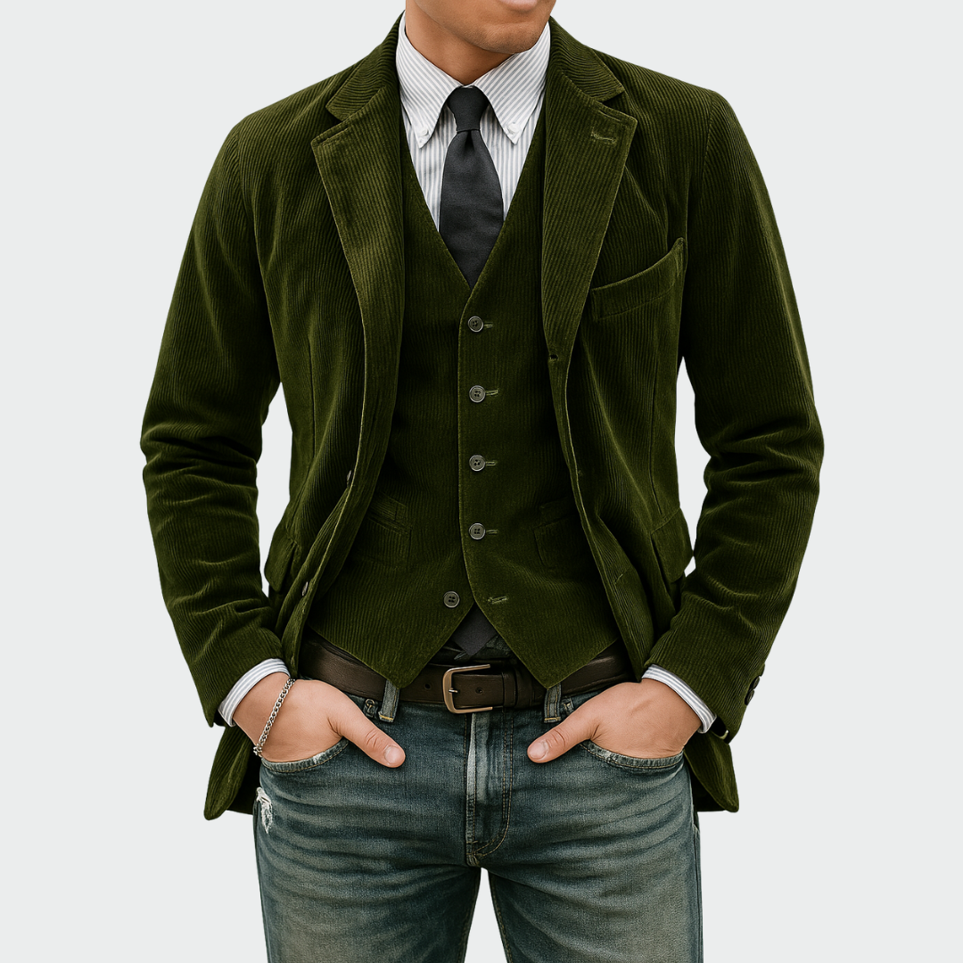 Gonzalo | Blazer de Pana Hombre con Chaleco Solapa Clásica