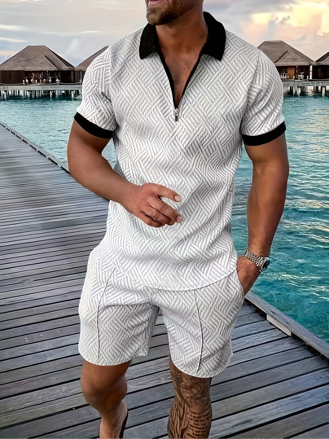 Gonzalo | Conjunto de Camisa y Pantalón Corto Hombre Estampado Geométrico