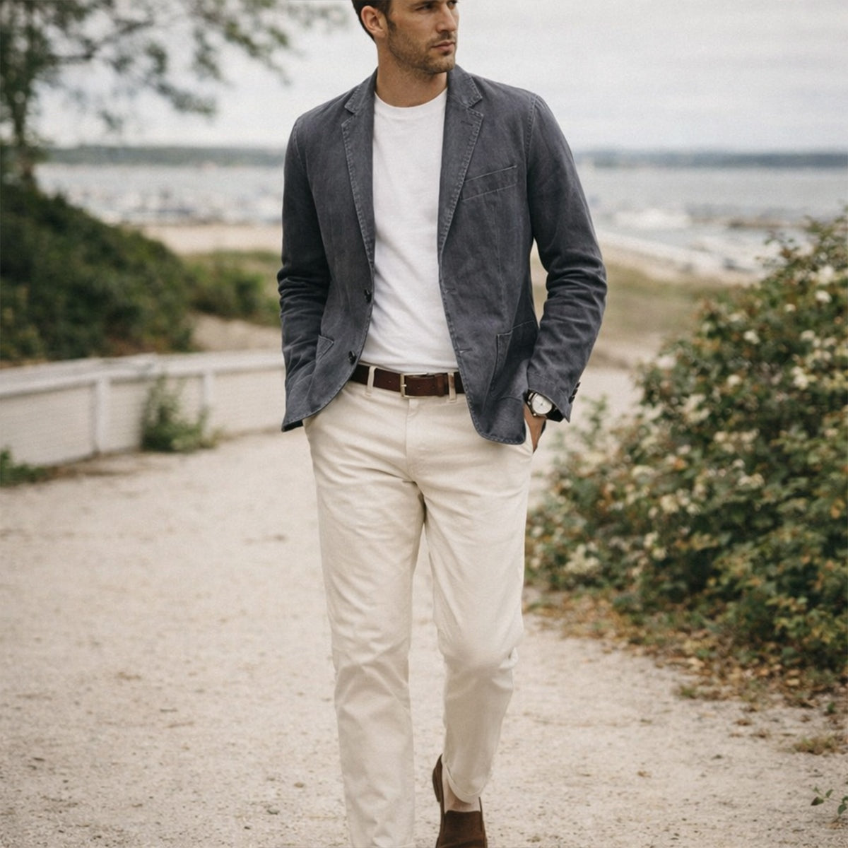 Guillermo | Blazer de Lino Hombre Americana Casual Solapa Muesca