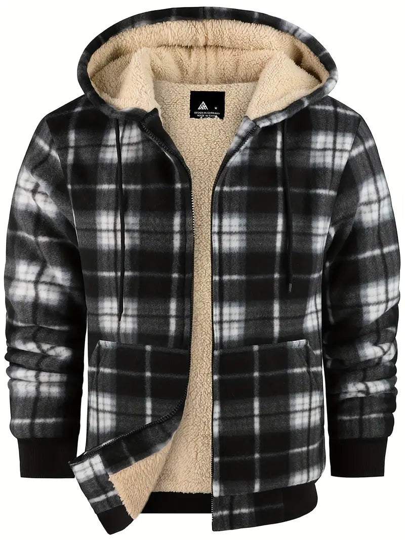 Guillermo | Cazadora de Borreguito Hombre Invierno Cuadros con Capucha