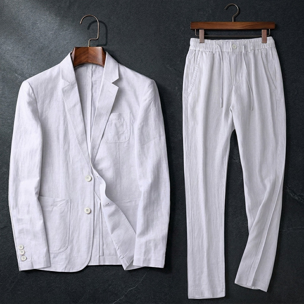Guillermo | Conjunto de Lino Blazer y Pantalón Hombre Cintura Elástica