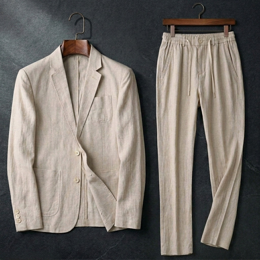 Guillermo | Conjunto de Lino Blazer y Pantalón Hombre Cintura Elástica