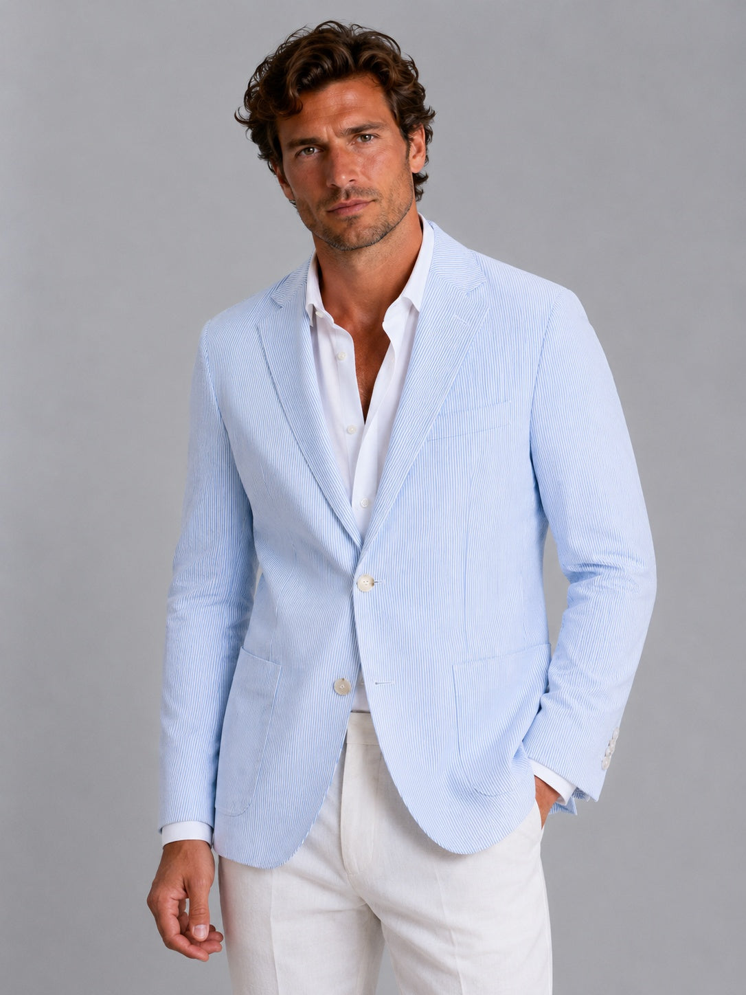 Héctor | Blazer de Seersucker a Rayas Hombre Americana Ligera
