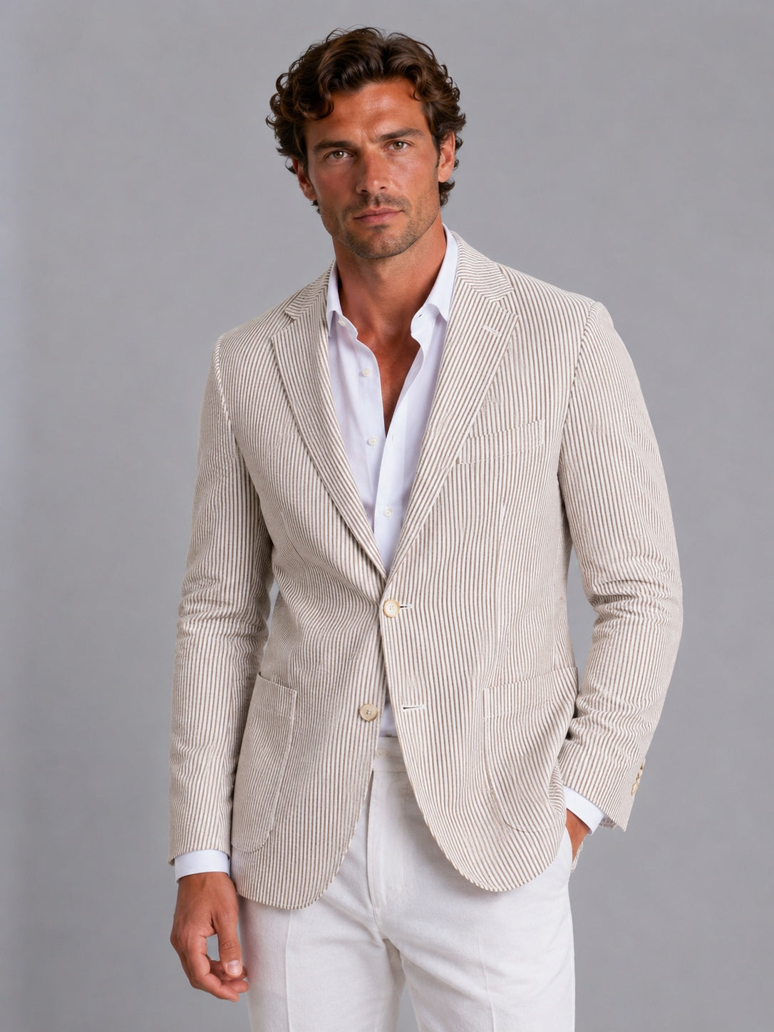 Héctor | Blazer de Seersucker a Rayas Hombre Americana Ligera
