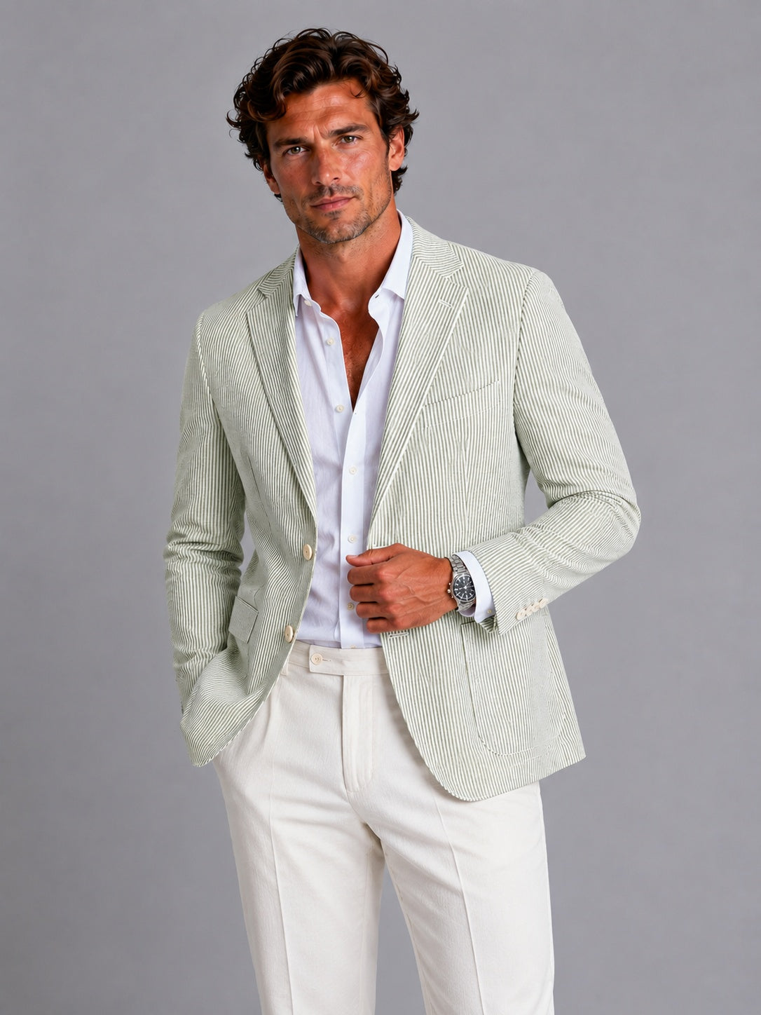 Héctor | Blazer de Seersucker a Rayas Hombre Americana Ligera