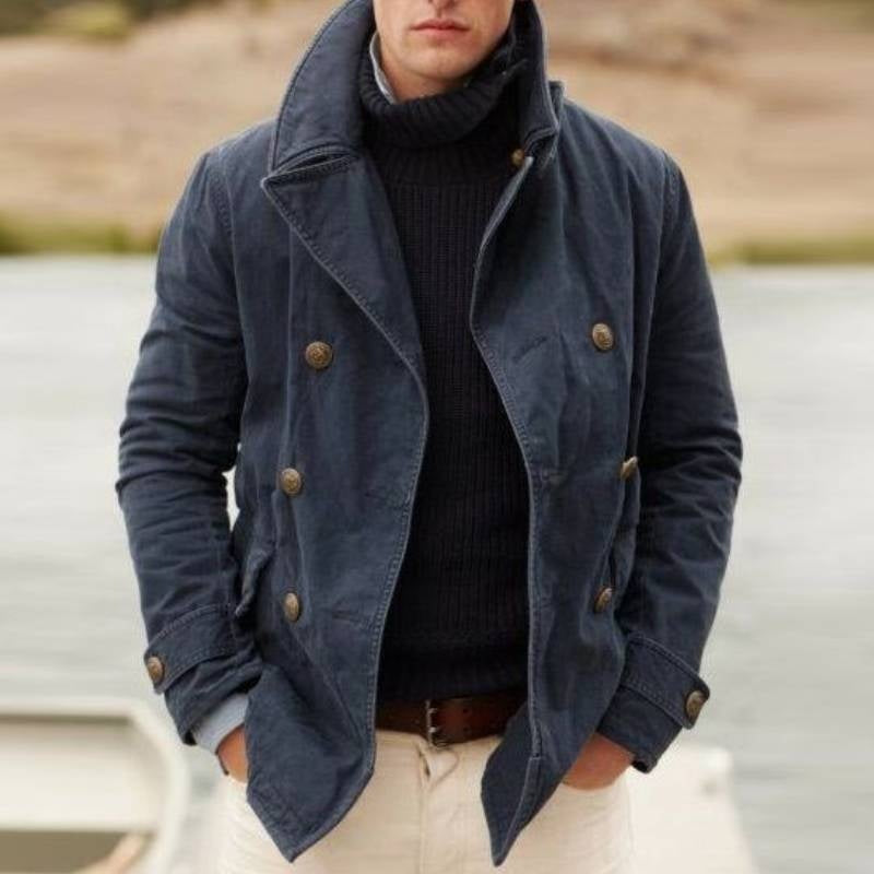 Héctor | Peacoat de Algodón Doble Botonadura Hombre Cuello Alto