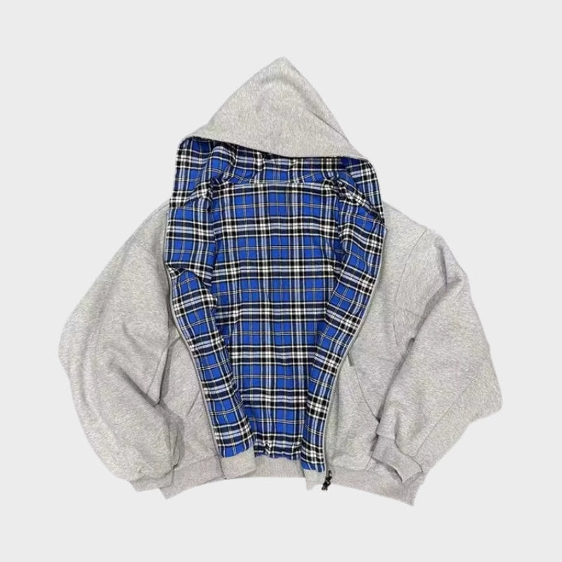Iker | Sudadera Oversize Reversible con Capucha Hombre Cuadros
