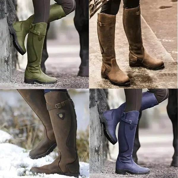 Inés | Botas Impermeables de Piel Mujer Caña Alta Hebilla