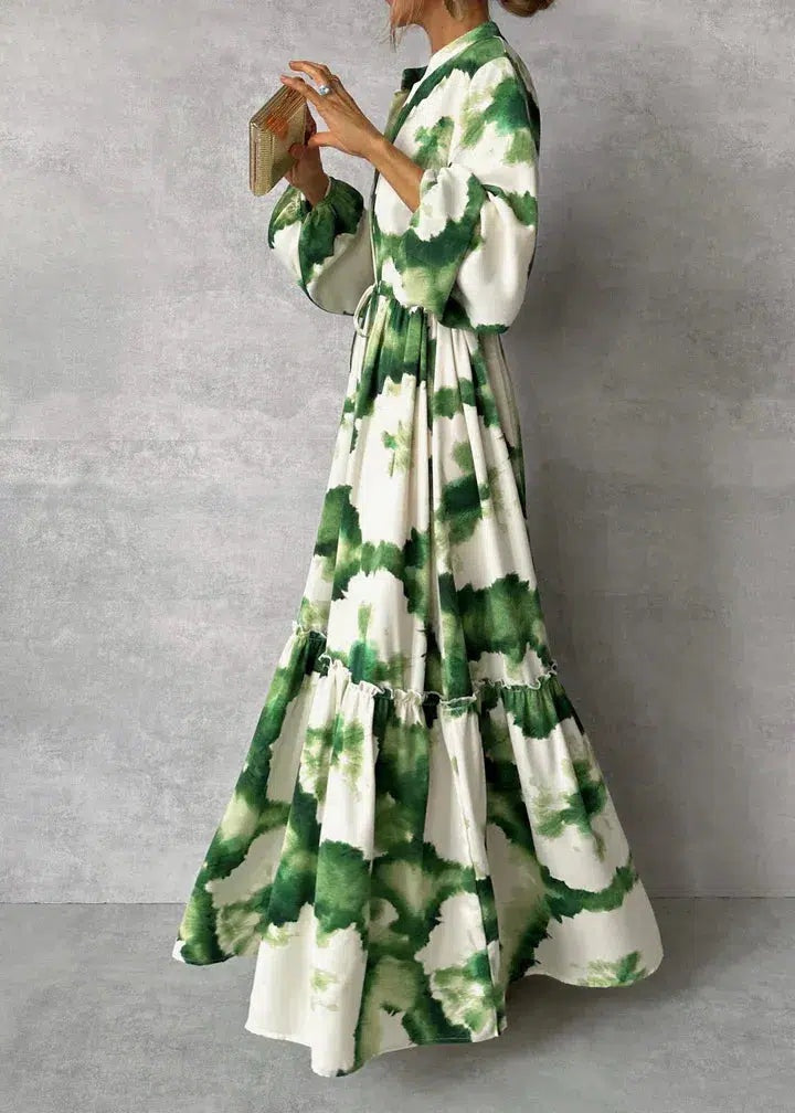 Inés | Vestido Lencero Largo Estampado Mujer Manga Larga Cinturón
