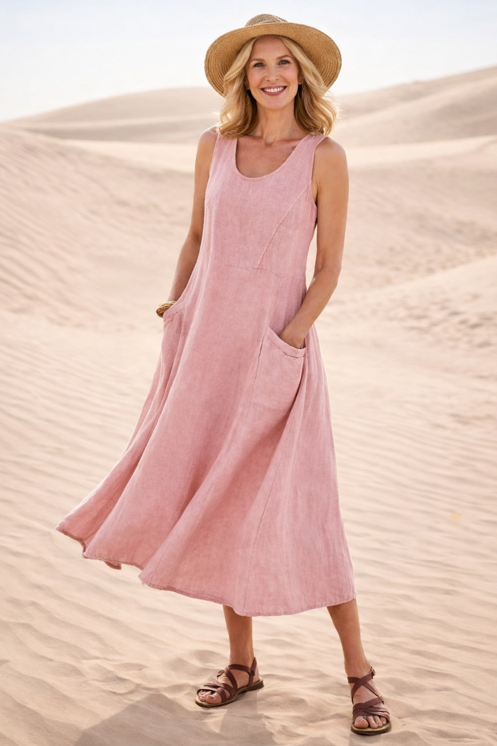 Inmaculada | Vestido Midi Casual con Bolsillos Mujer Sin Mangas
