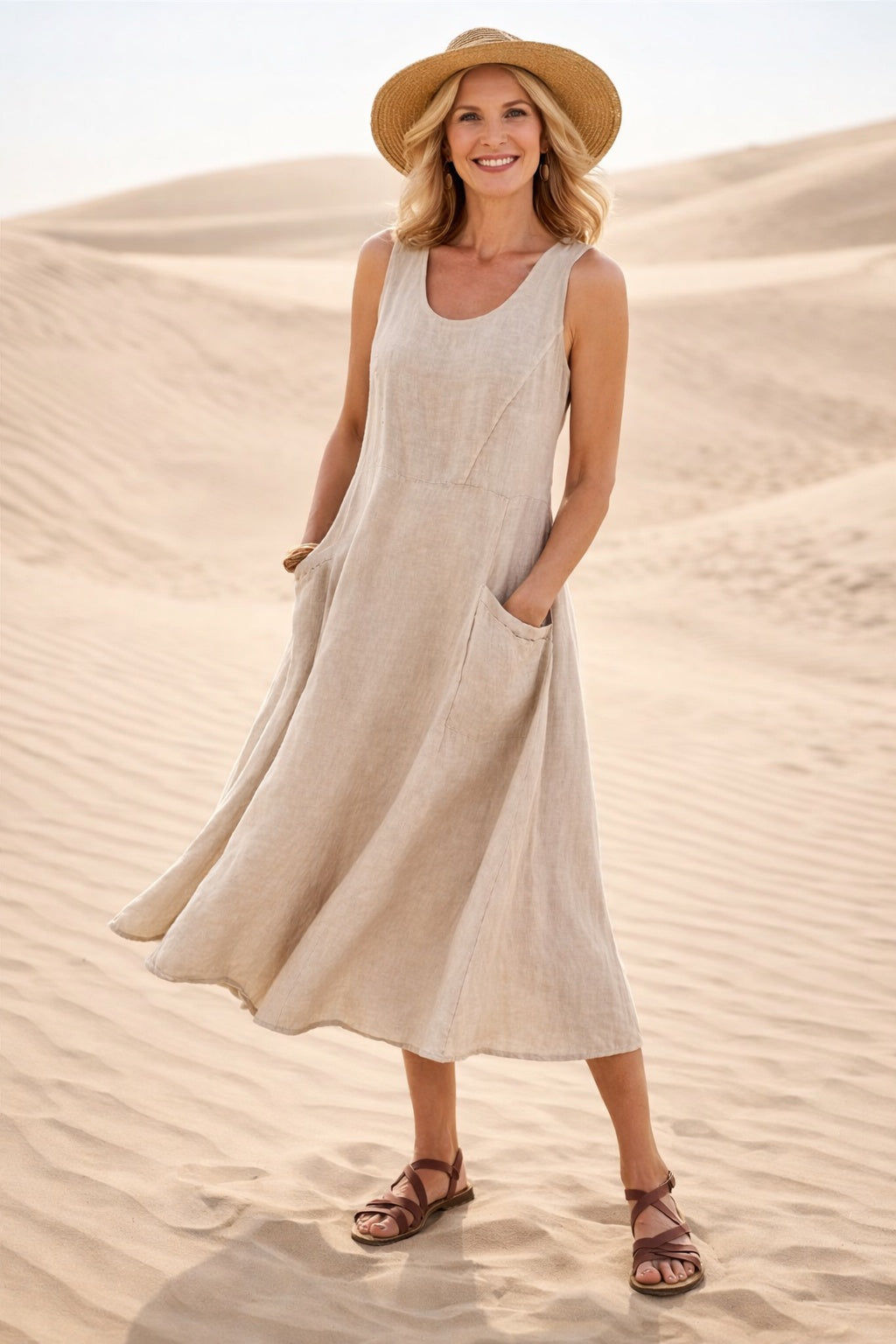 Inmaculada | Vestido Midi Casual con Bolsillos Mujer Sin Mangas