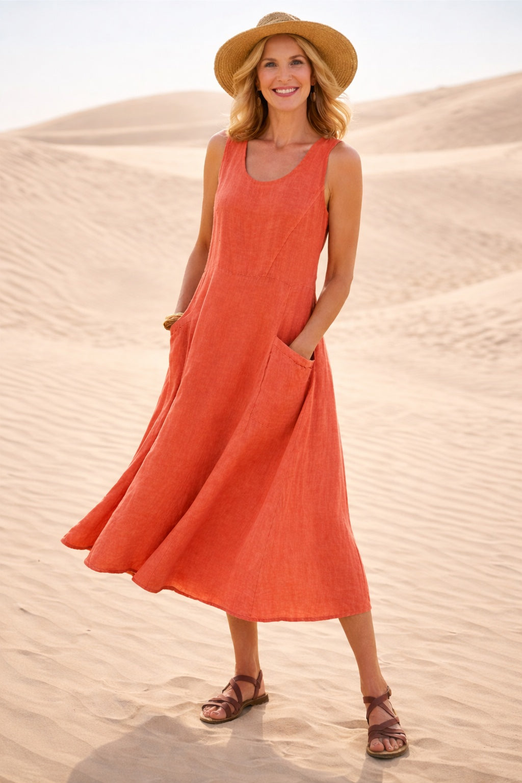 Inmaculada | Vestido Midi Casual con Bolsillos Mujer Sin Mangas