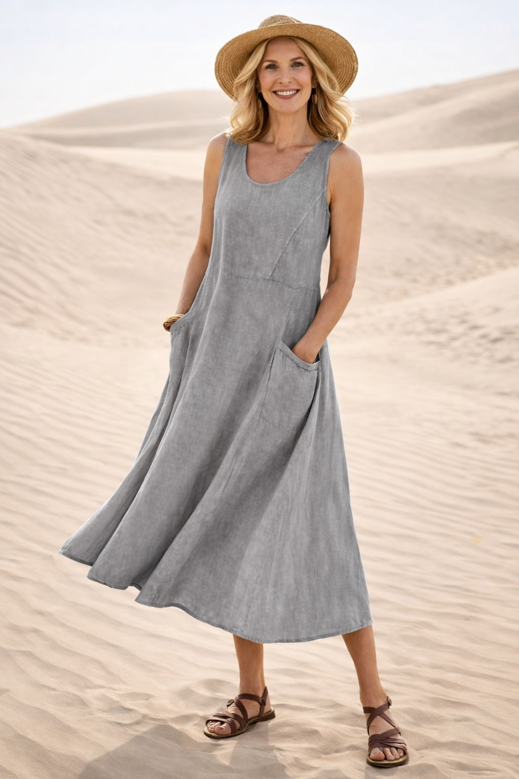 Inmaculada | Vestido Midi Casual con Bolsillos Mujer Sin Mangas
