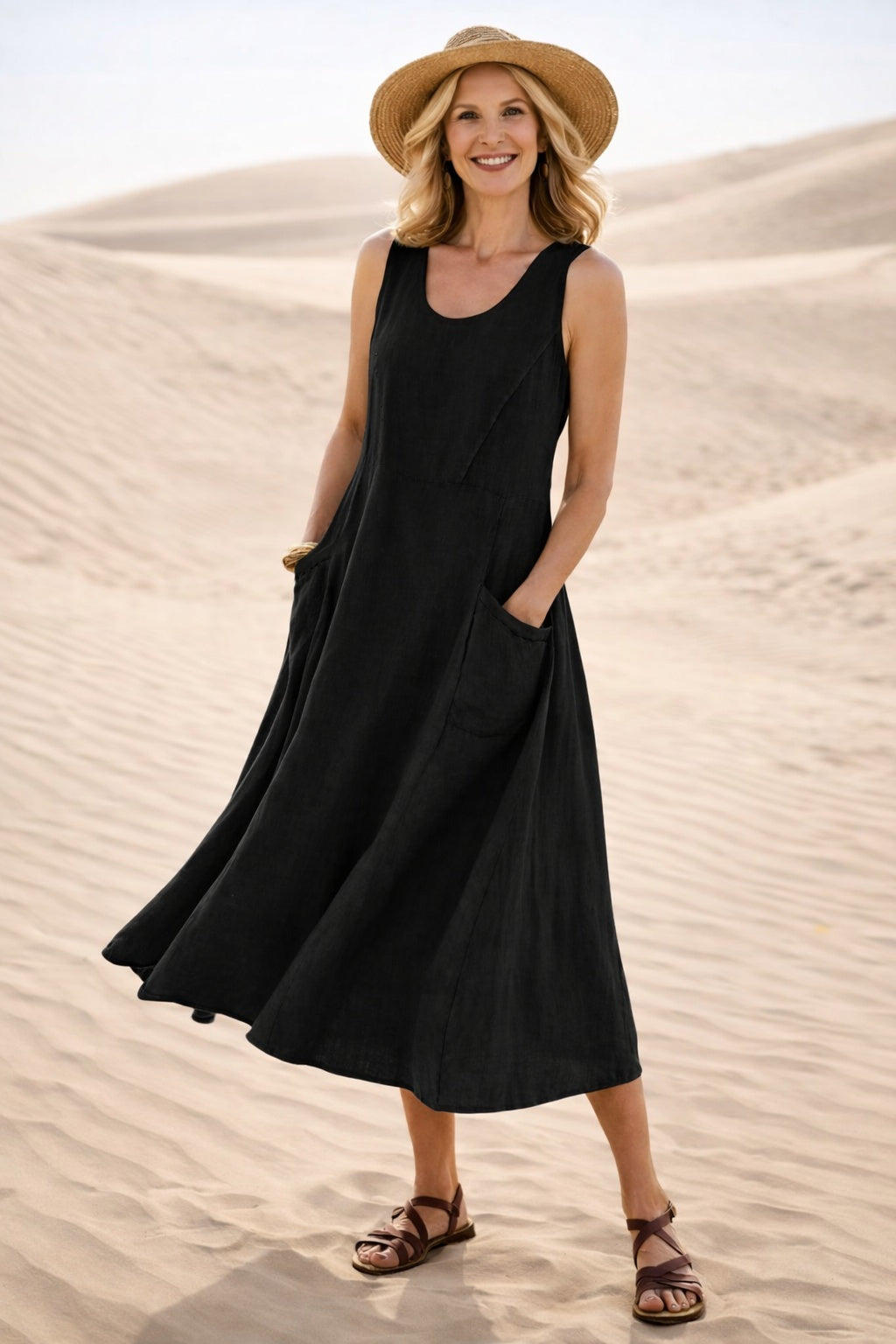 Inmaculada | Vestido Midi Casual con Bolsillos Mujer Sin Mangas
