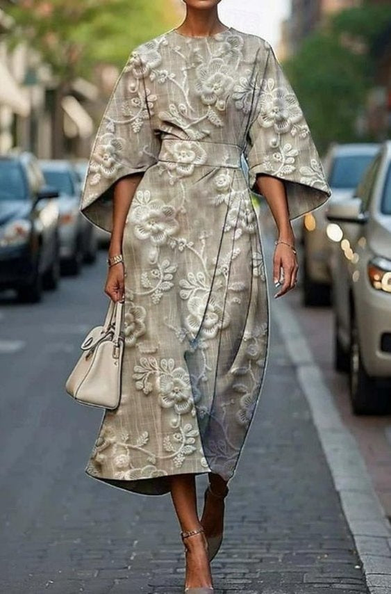 Inmaculada | Vestido Midi Elegante Bordado Floral Mujer Mangas Kimono