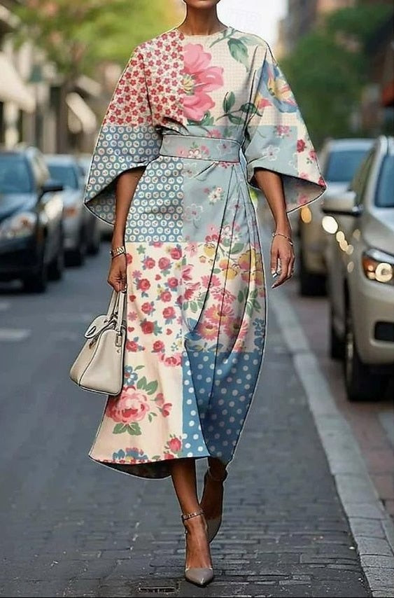 Inmaculada | Vestido Midi Elegante Bordado Floral Mujer Mangas Kimono