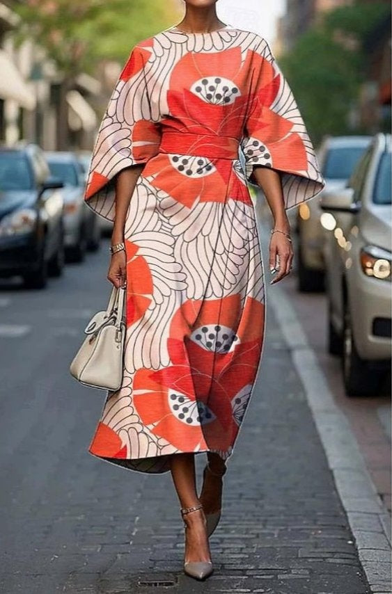 Inmaculada | Vestido Midi Elegante Bordado Floral Mujer Mangas Kimono