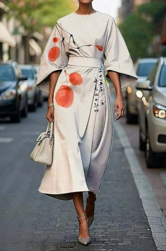 Inmaculada | Vestido Midi Elegante Bordado Floral Mujer Mangas Kimono