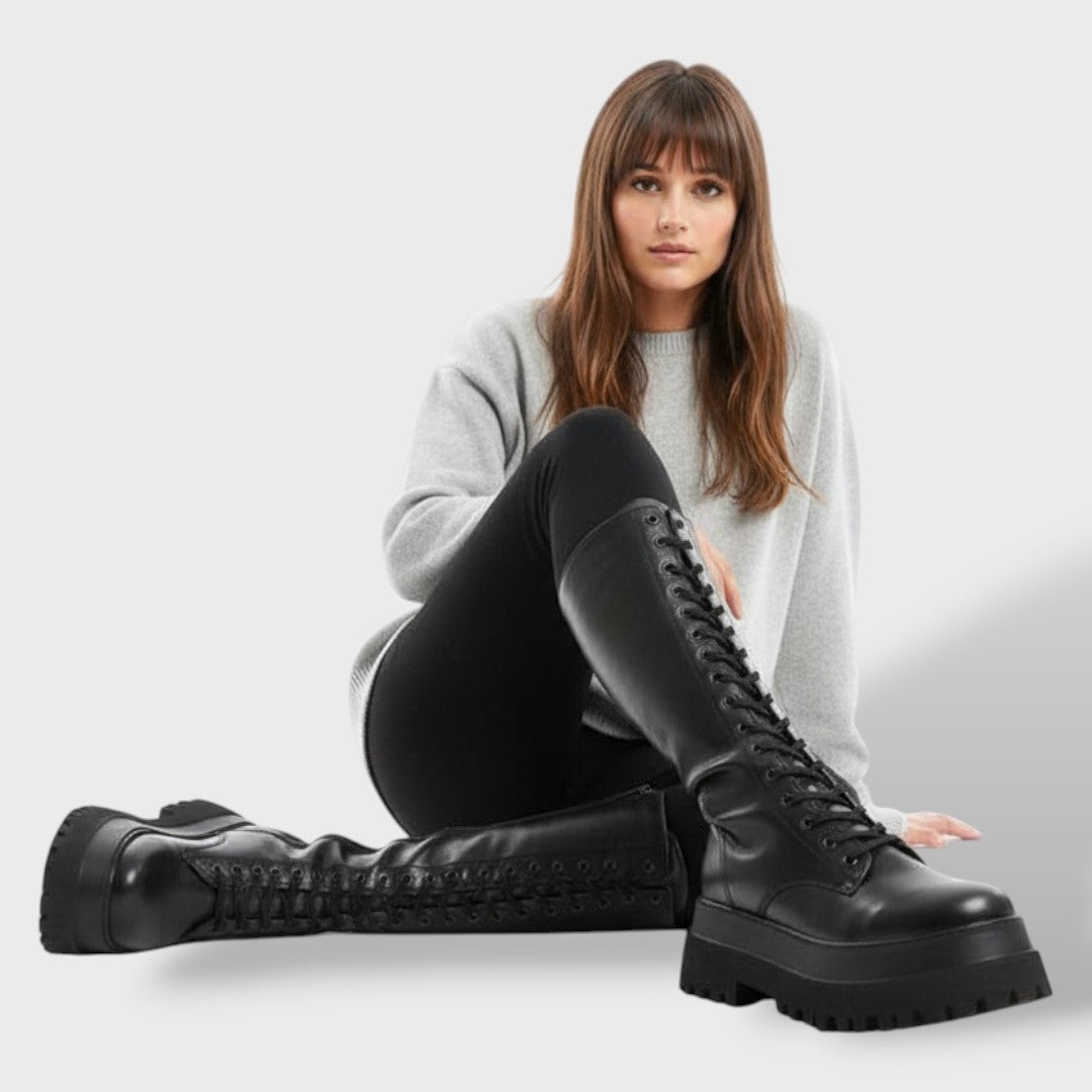 Irene | Botas Militares de Caña Alta Mujer Con Cordones Suela Track