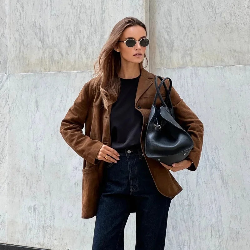 Irene | Chaqueta de Ante Mujer Solapa Corte Recto