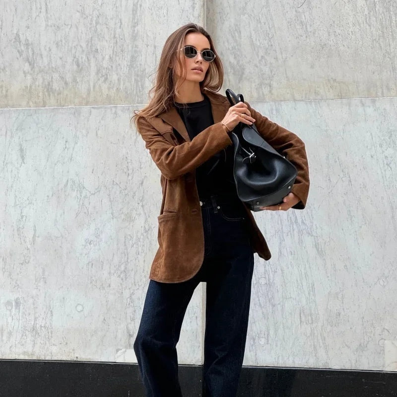 Irene | Chaqueta de Ante Mujer Solapa Corte Recto