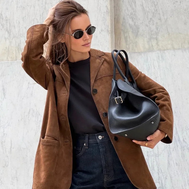 Irene | Chaqueta de Ante Mujer Solapa Corte Recto
