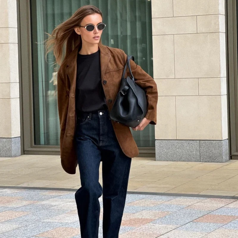 Irene | Chaqueta de Ante Mujer Solapa Corte Recto