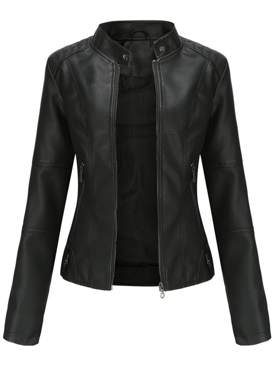 Irene | Chaqueta Motera Mujer de Polipiel Cuello Mao Cremallera