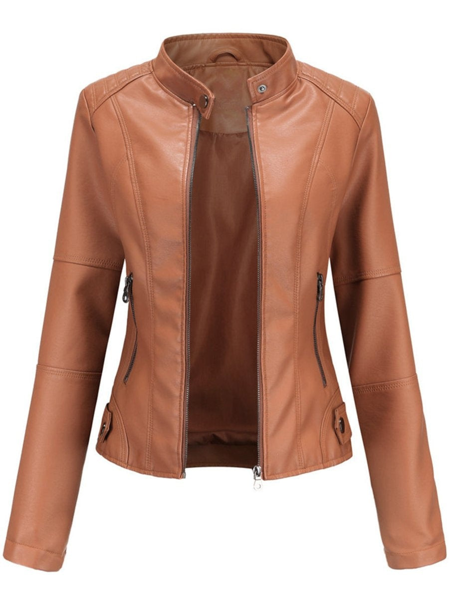 Irene | Chaqueta Motera Mujer de Polipiel Cuello Mao Cremallera