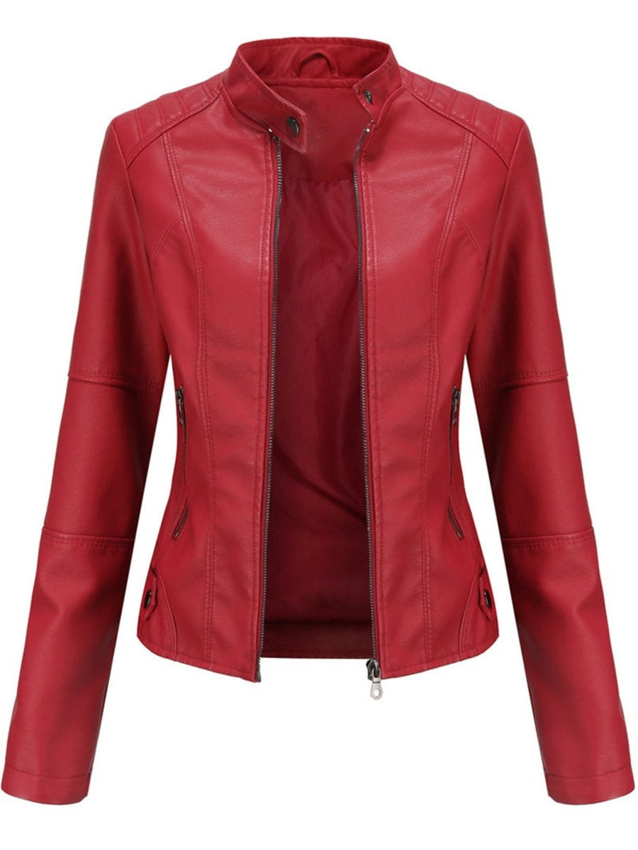 Irene | Chaqueta Motera Mujer de Polipiel Cuello Mao Cremallera