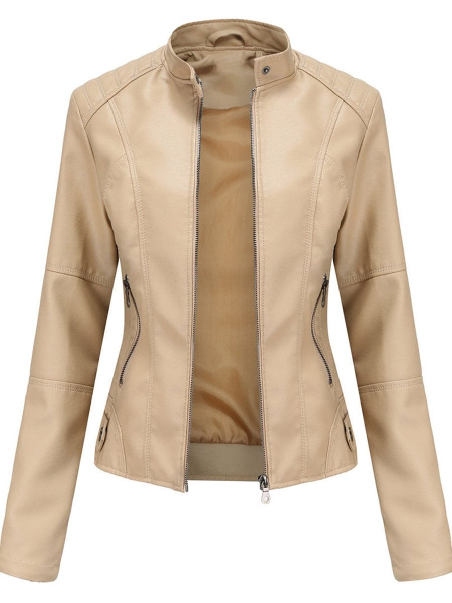 Irene | Chaqueta Motera Mujer de Polipiel Cuello Mao Cremallera