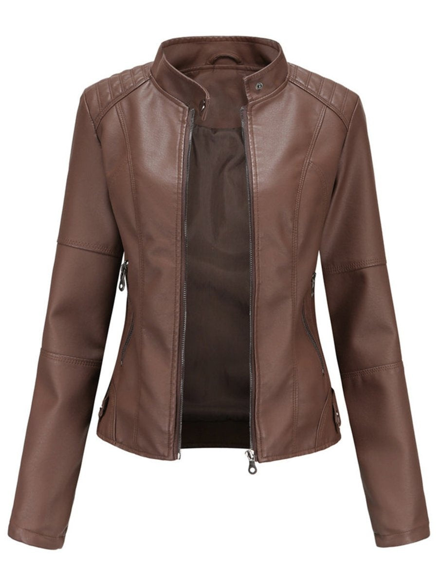 Irene | Chaqueta Motera Mujer de Polipiel Cuello Mao Cremallera