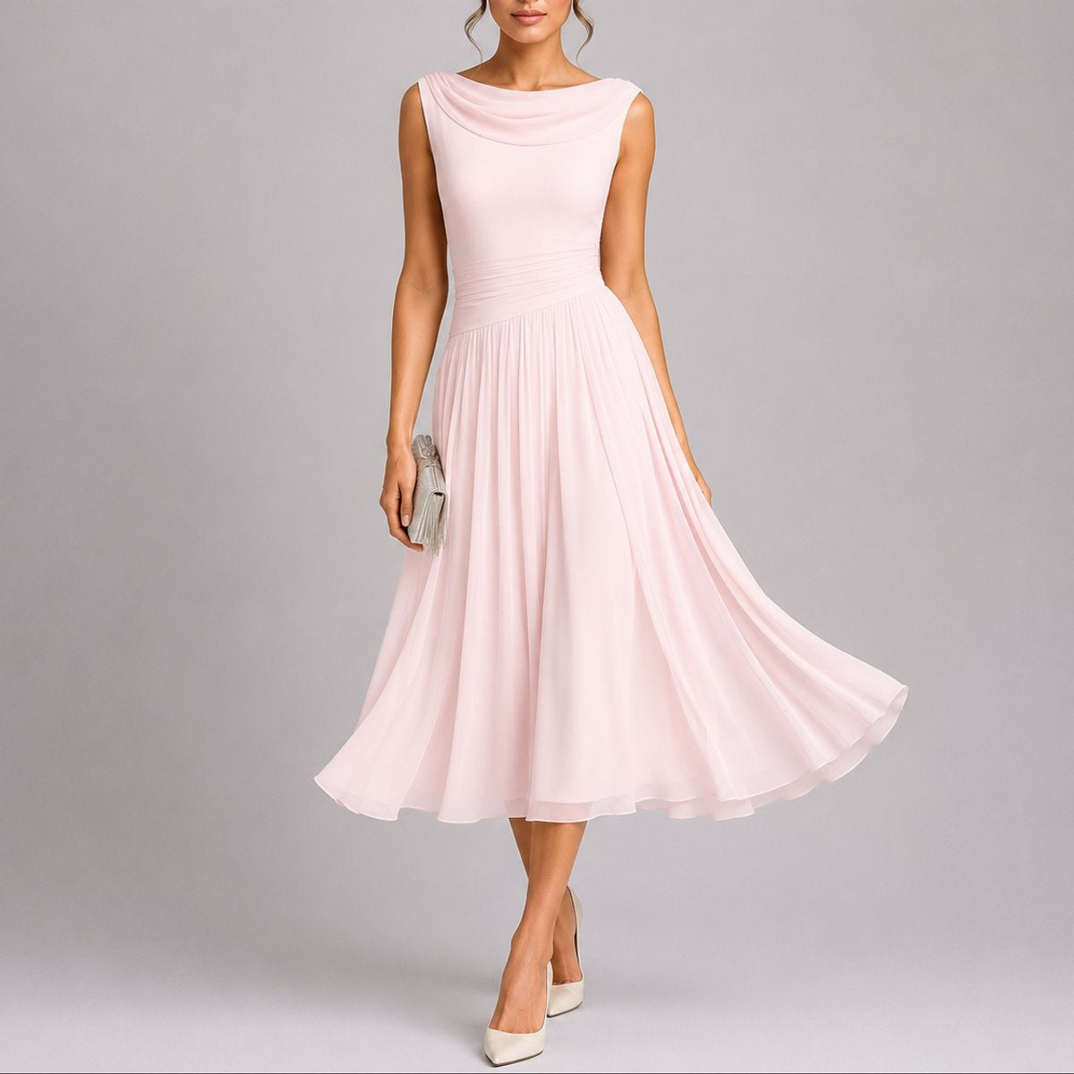 Irene | Vestido Midi Plisado de Invitada Otoño Mujer Sin Mangas