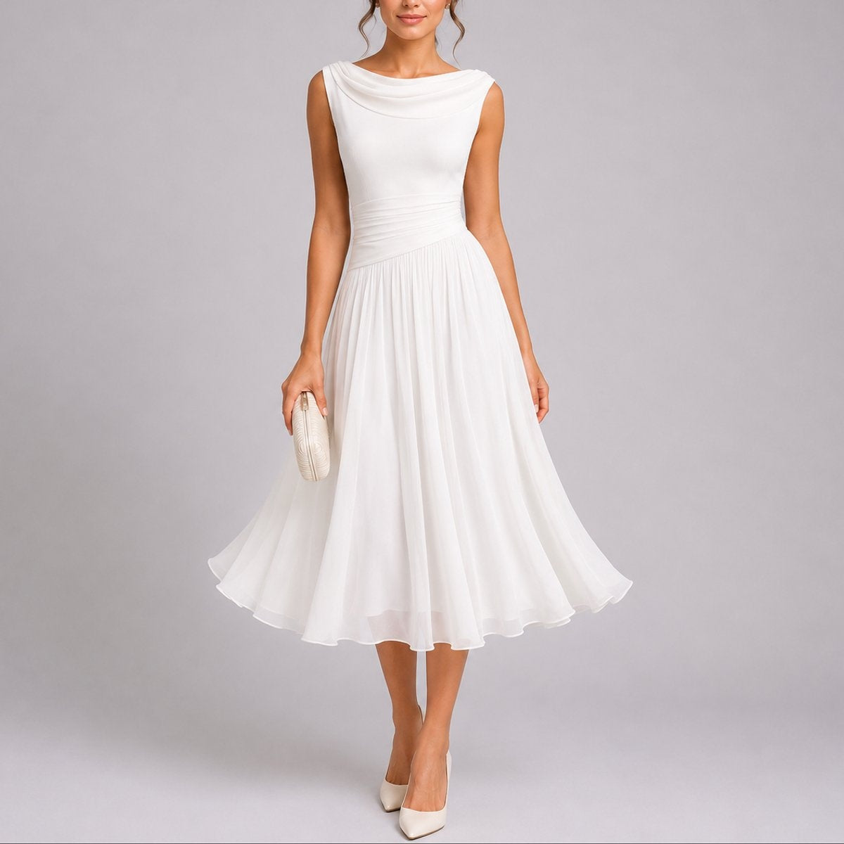 Irene | Vestido Midi Plisado de Invitada Otoño Mujer Sin Mangas